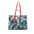 Louis Vuitton Blue Red Color Denim Leather Shoulder Bag Tote Bag
