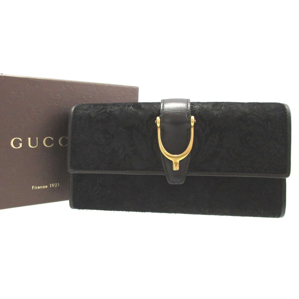 Gucci Black Suede Long Wallet (Bi-Fold) (Pre-Owned)