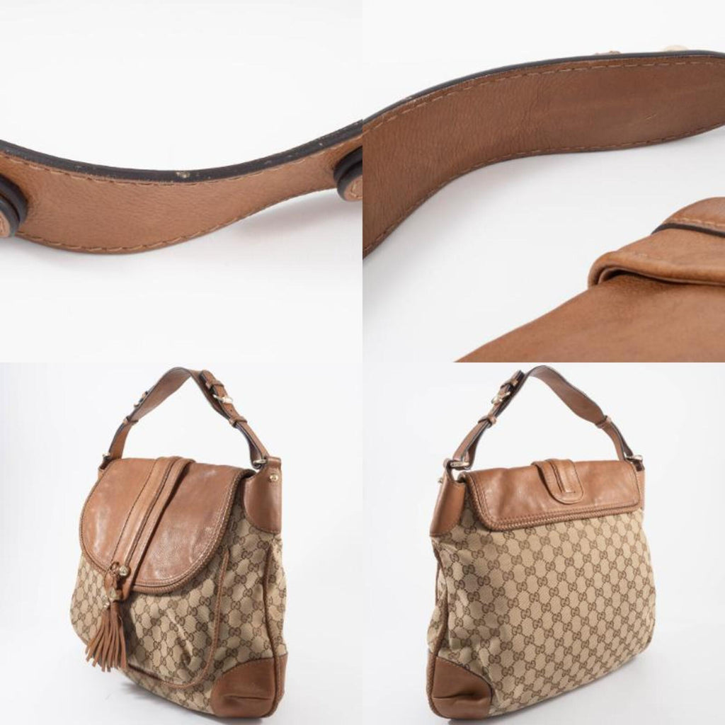 Gucci Gg Canvas Beige Brown Gg Canvas Leather Shoulder Bag (Pre-Owned)