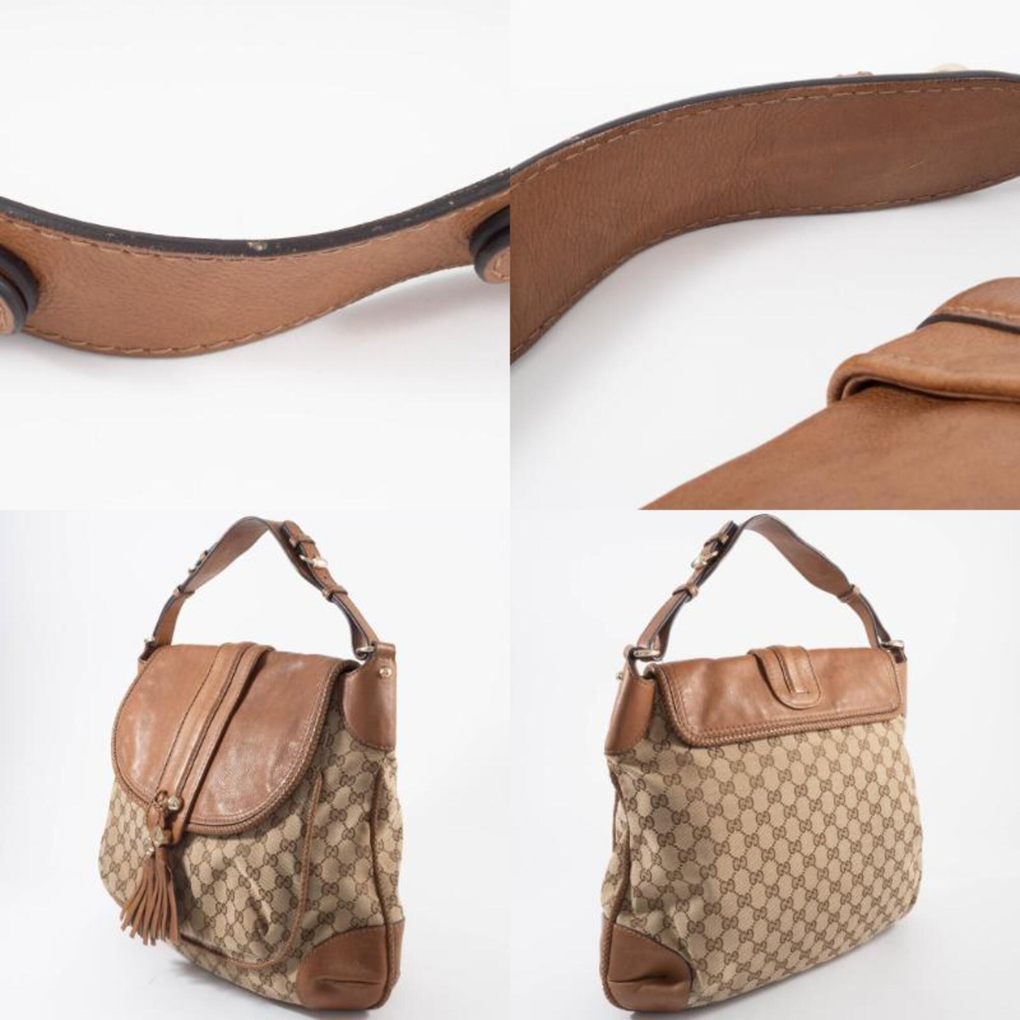 Gucci Gg Canvas Beige Brown Gg Canvas Leather Shoulder Bag (Pre-Owned)