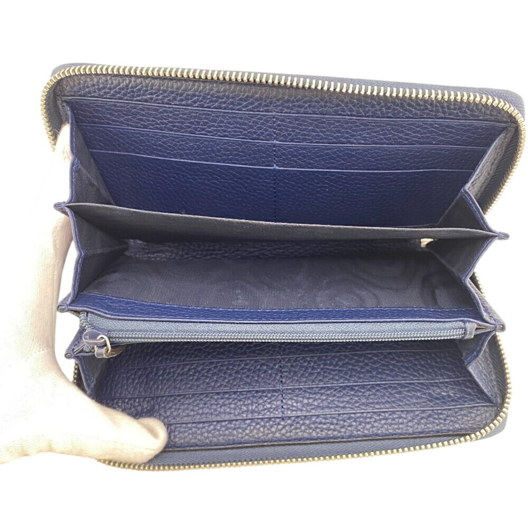 Gucci Navy Leather Long Wallet (Bi-Fold) (Pre-Owned)