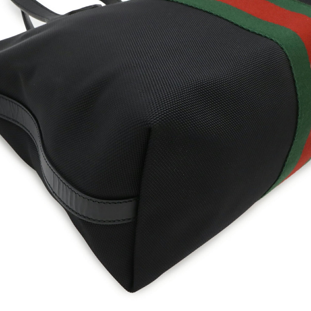 Gucci Black Green Red Color Nylon Canvas Leather Shoulder Bag Tote Bag (Pre-Owned)