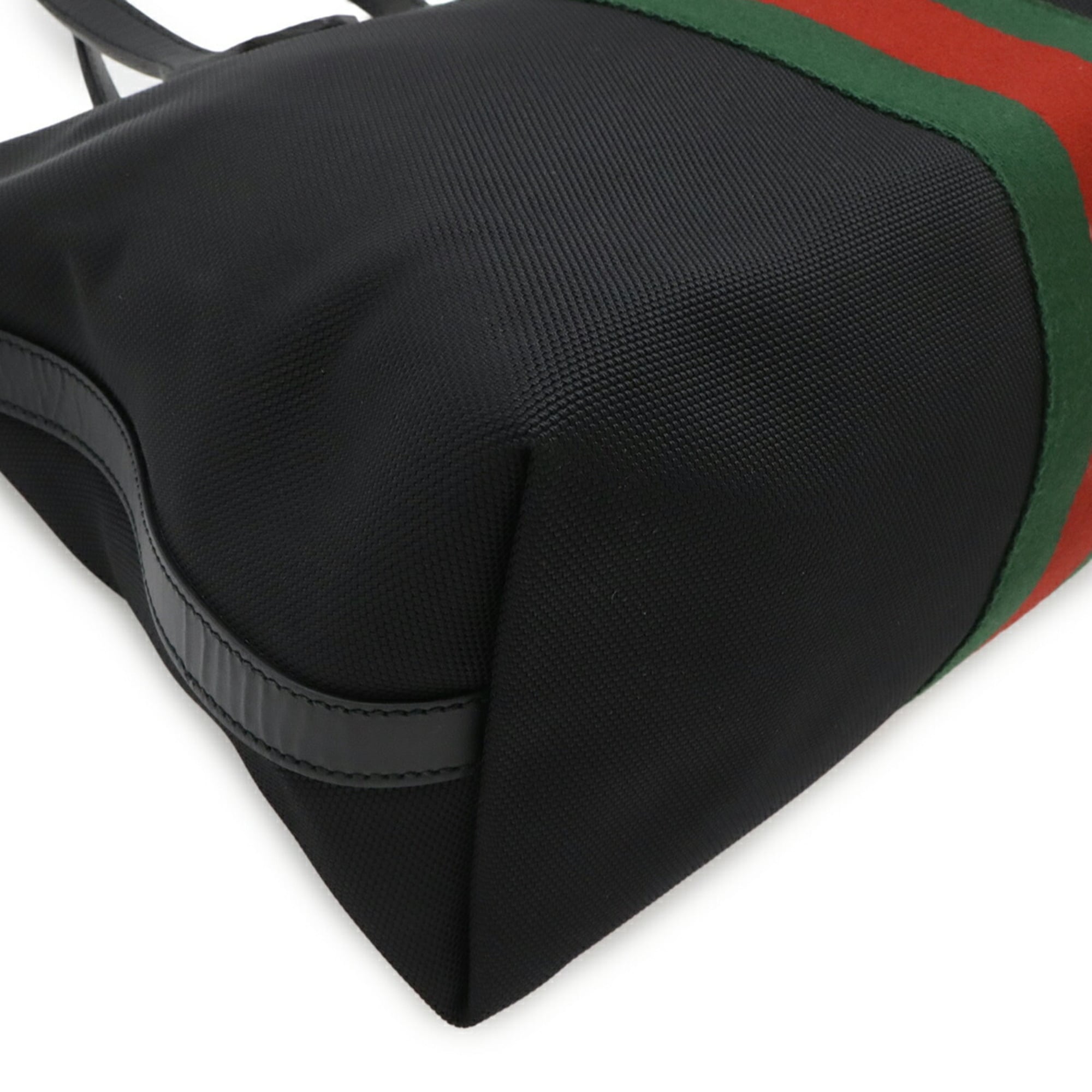 Gucci Black Green Red Color Nylon Canvas Leather Shoulder Bag Tote Bag (Pre-Owned)