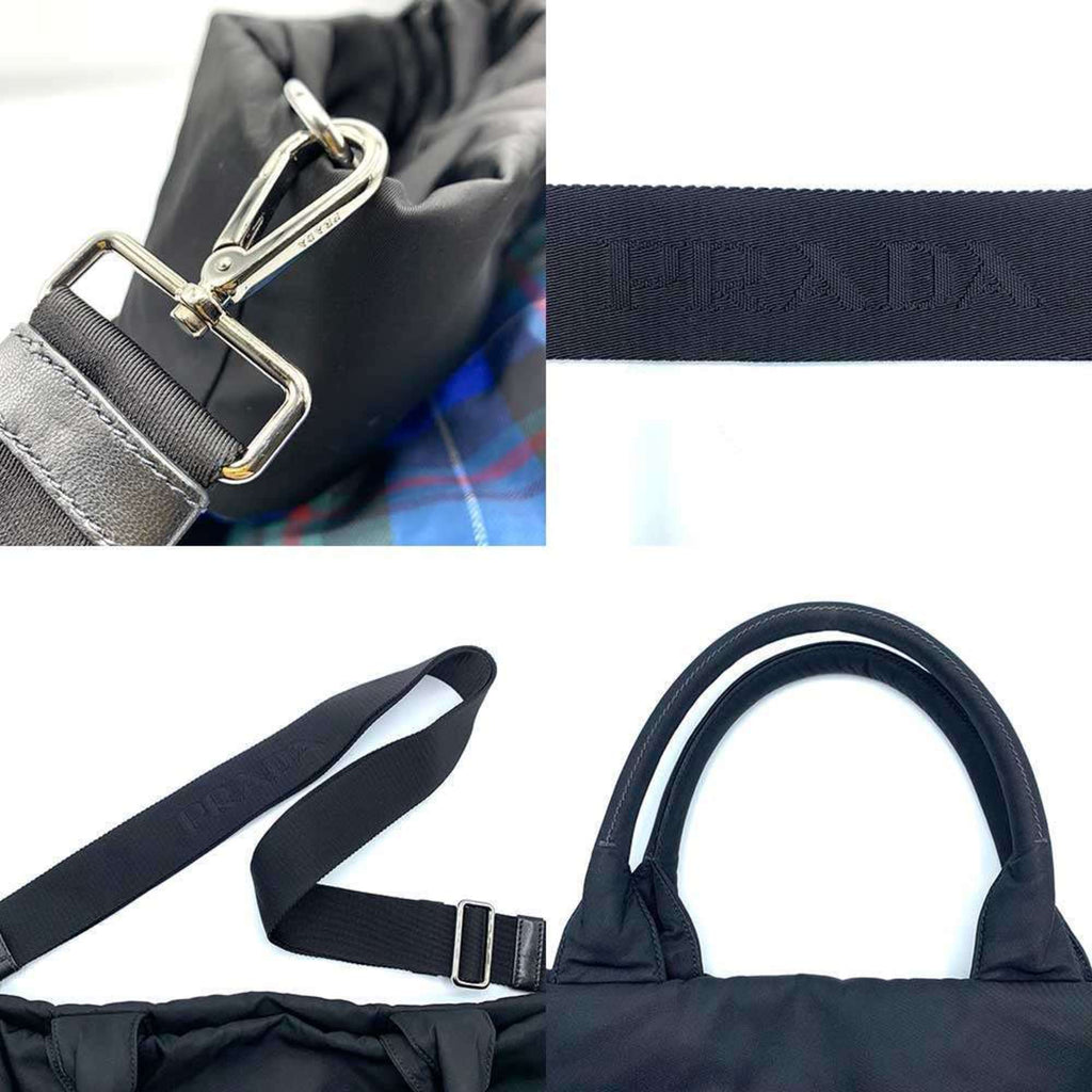 Prada Black Blue Nylon Leather Handbag Shoulder Bag