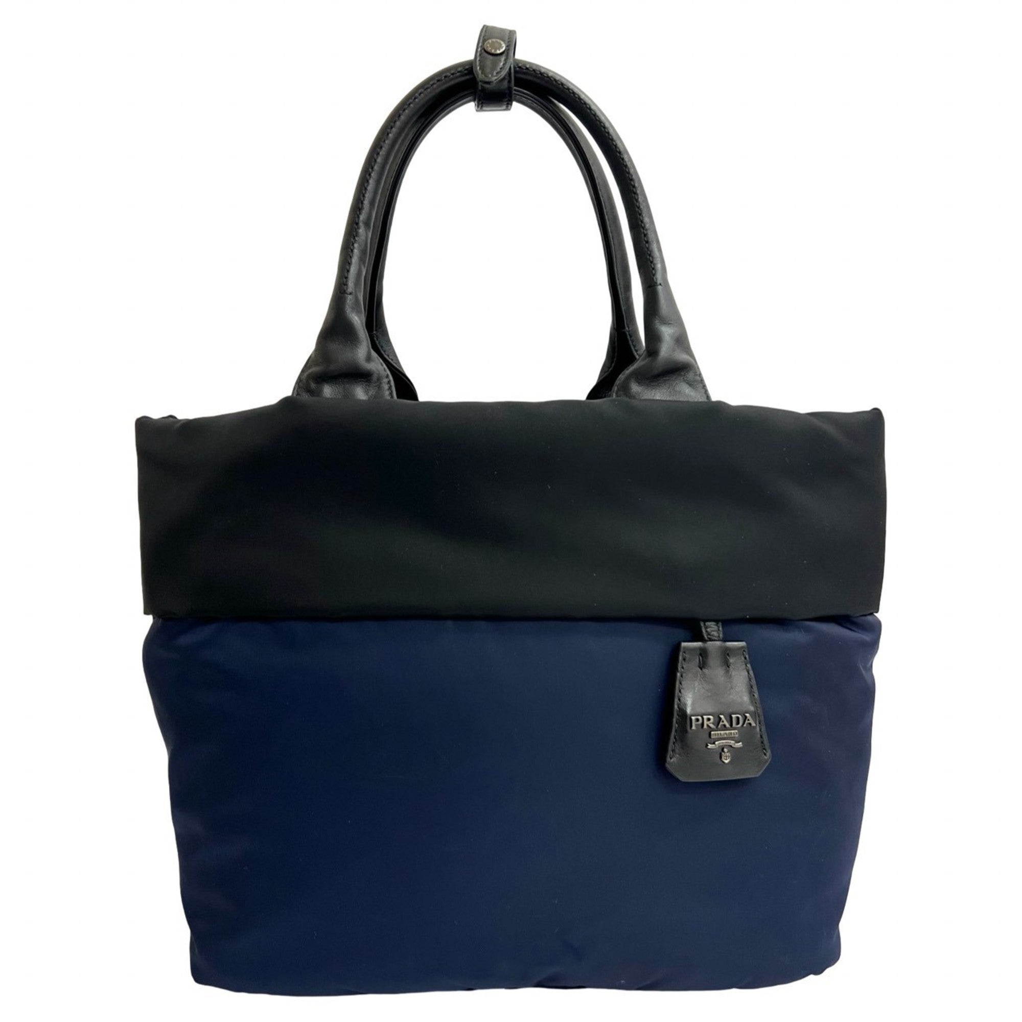 Prada Black Navy Nylon Leather Handbag Shoulder Bag Tote Bag