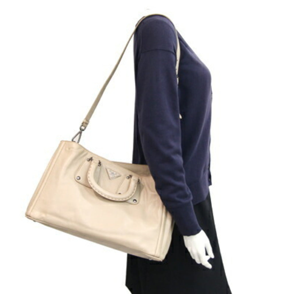 Prada Light Beige Leather Handbag Shoulder Bag