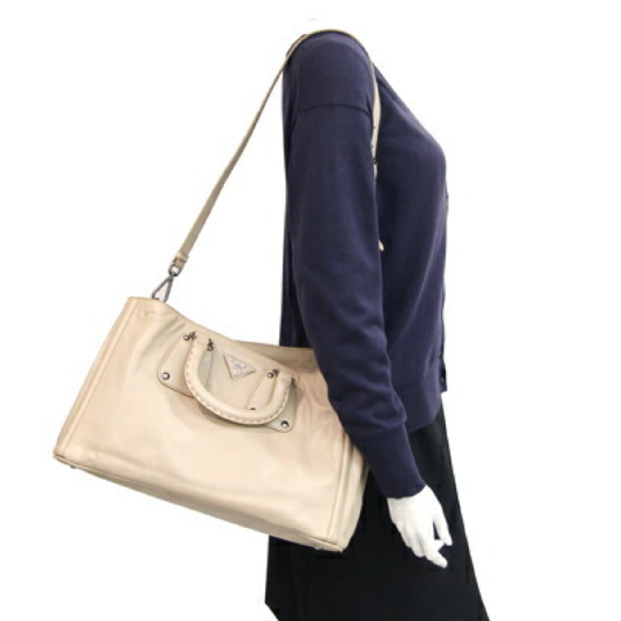 Prada Light Beige Leather Handbag Shoulder Bag
