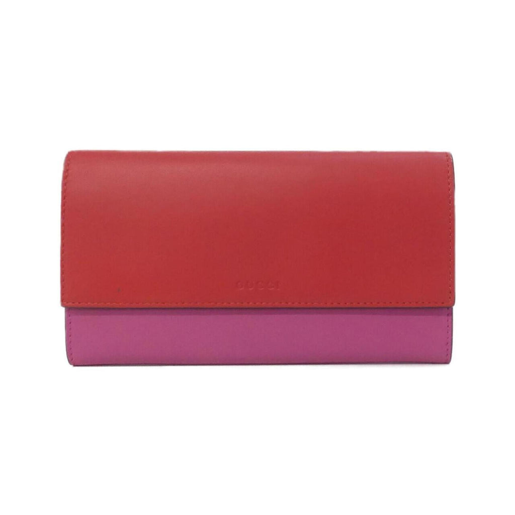 Gucci Pink Red Color Leather Long Wallet (Bi-Fold) (Pre-Owned)