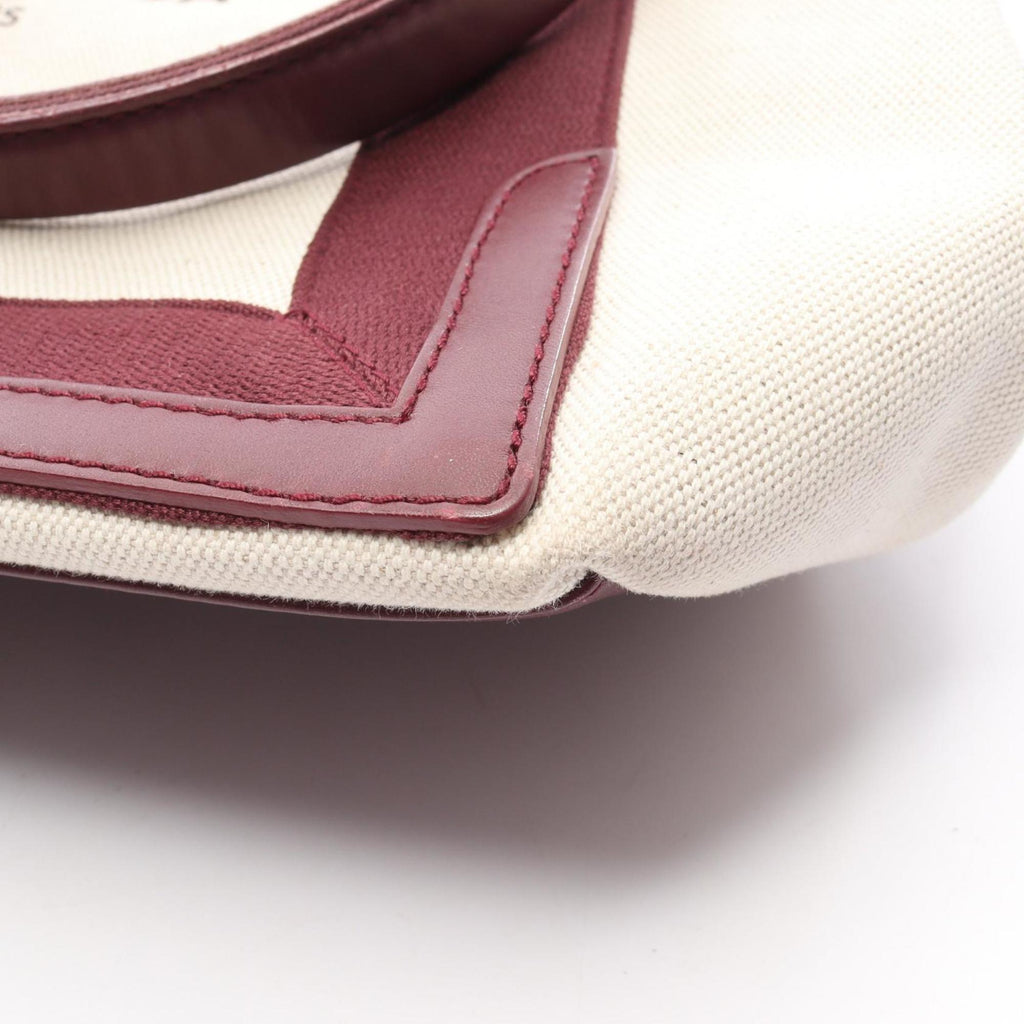 Balenciaga Bordeaux Ivory Canvas Leather Pouch Tote