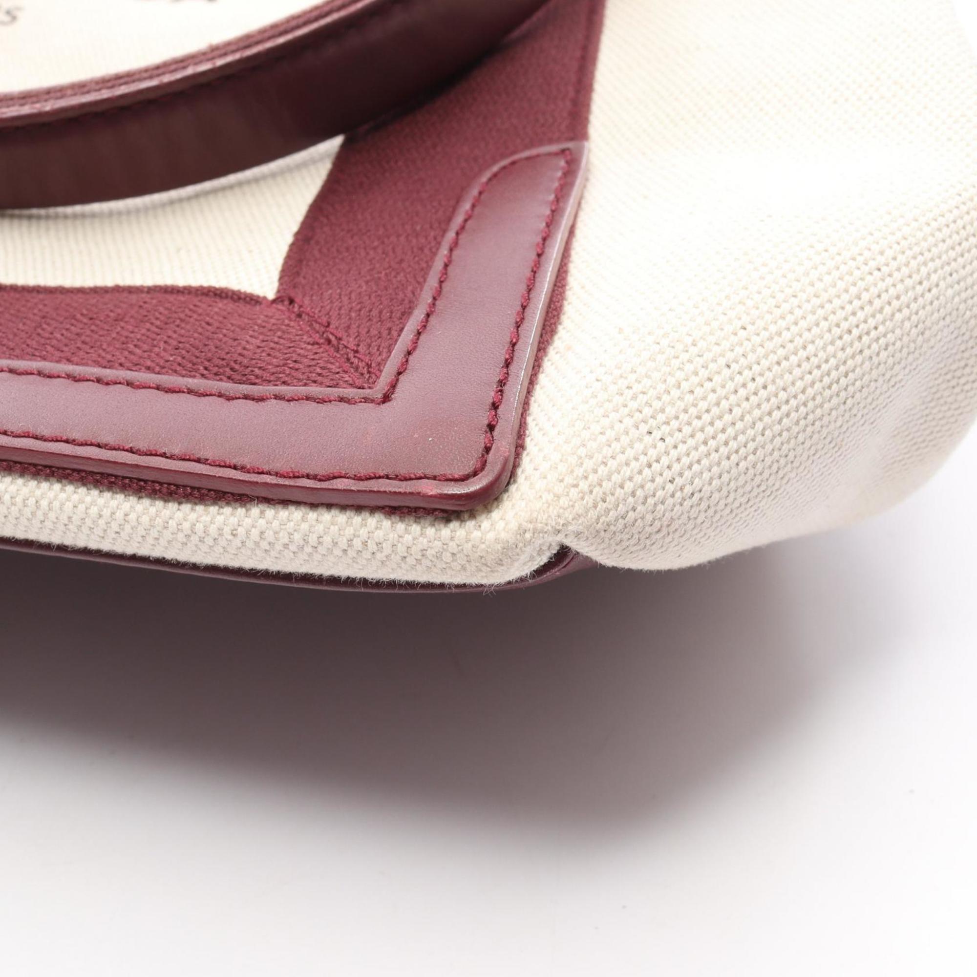 Balenciaga Bordeaux Ivory Canvas Leather Pouch Tote