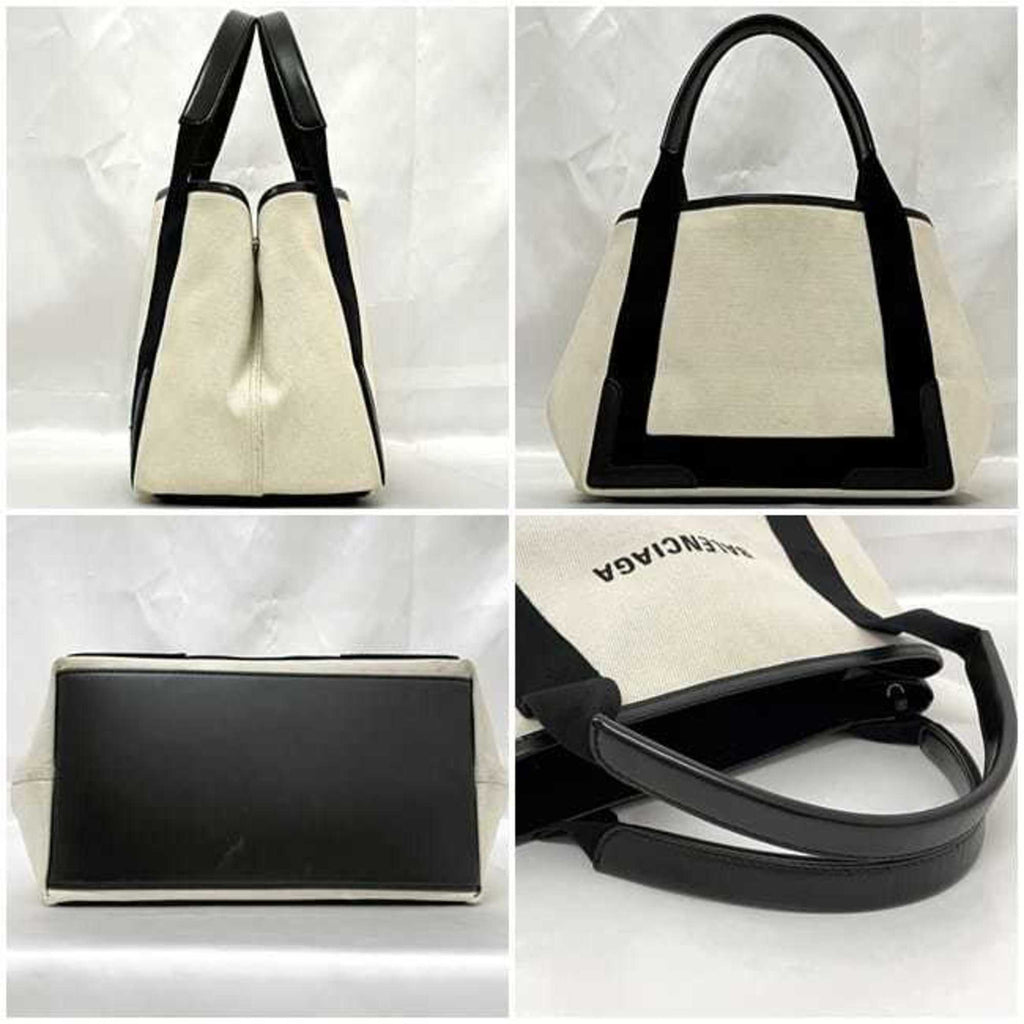 Balenciaga Black White Canvas Leather Handbag Tote