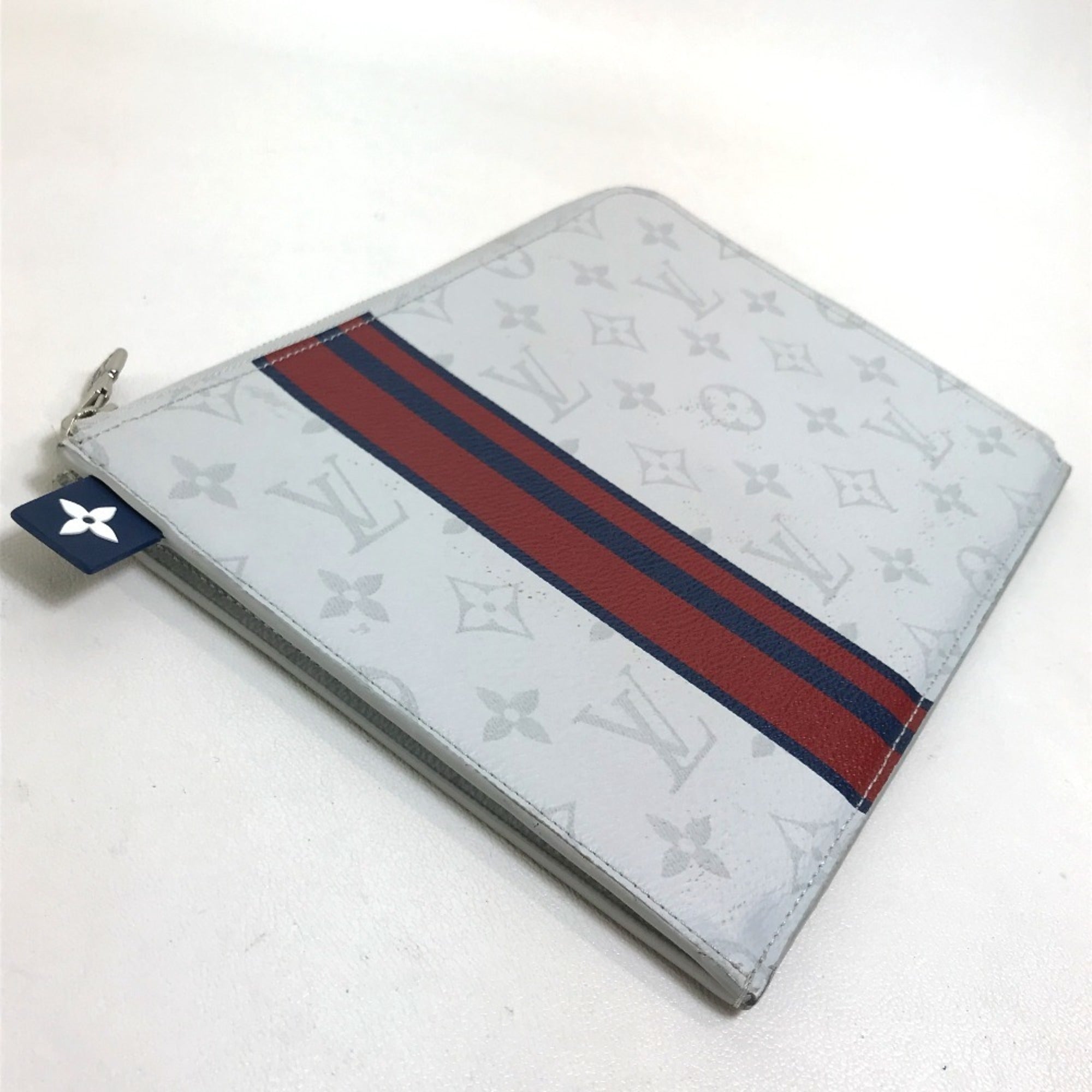 Louis Vuitton Blue Red Color White Monogram Clutch Bag Pochette