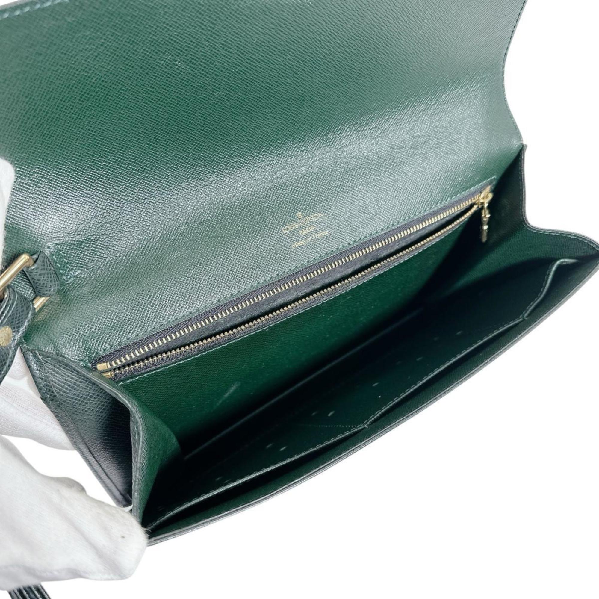 Louis Vuitton Episea Green Taiga Leather Clutch Bag