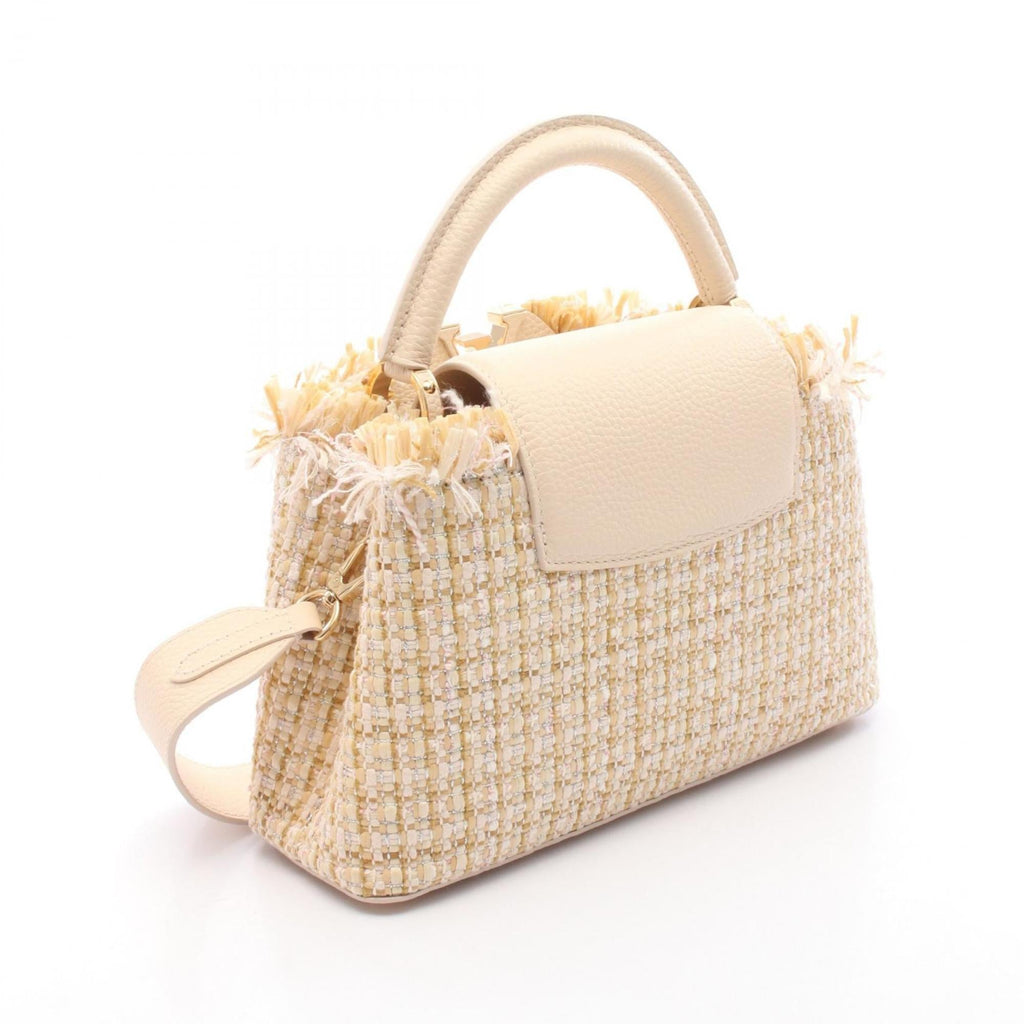 Louis Vuitton Beige Ivory Multi-Color Fabric Raffia Leather Handbag