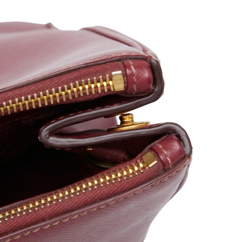Prada Bordeaux Red Color Wine Leather Handbag Shoulder Bag