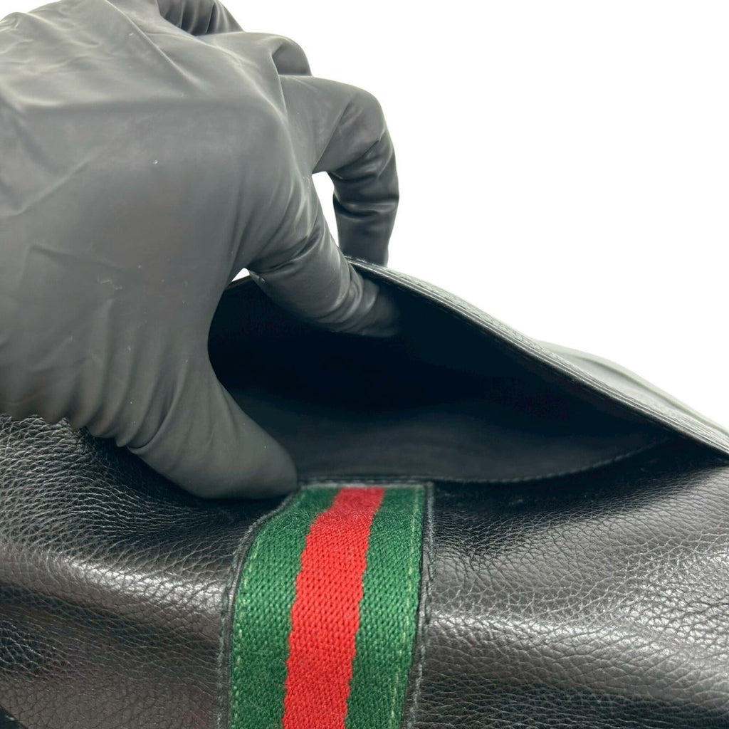 Gucci Black Green Red Color Leather Pochette Shoulder Bag (Pre-Owned)