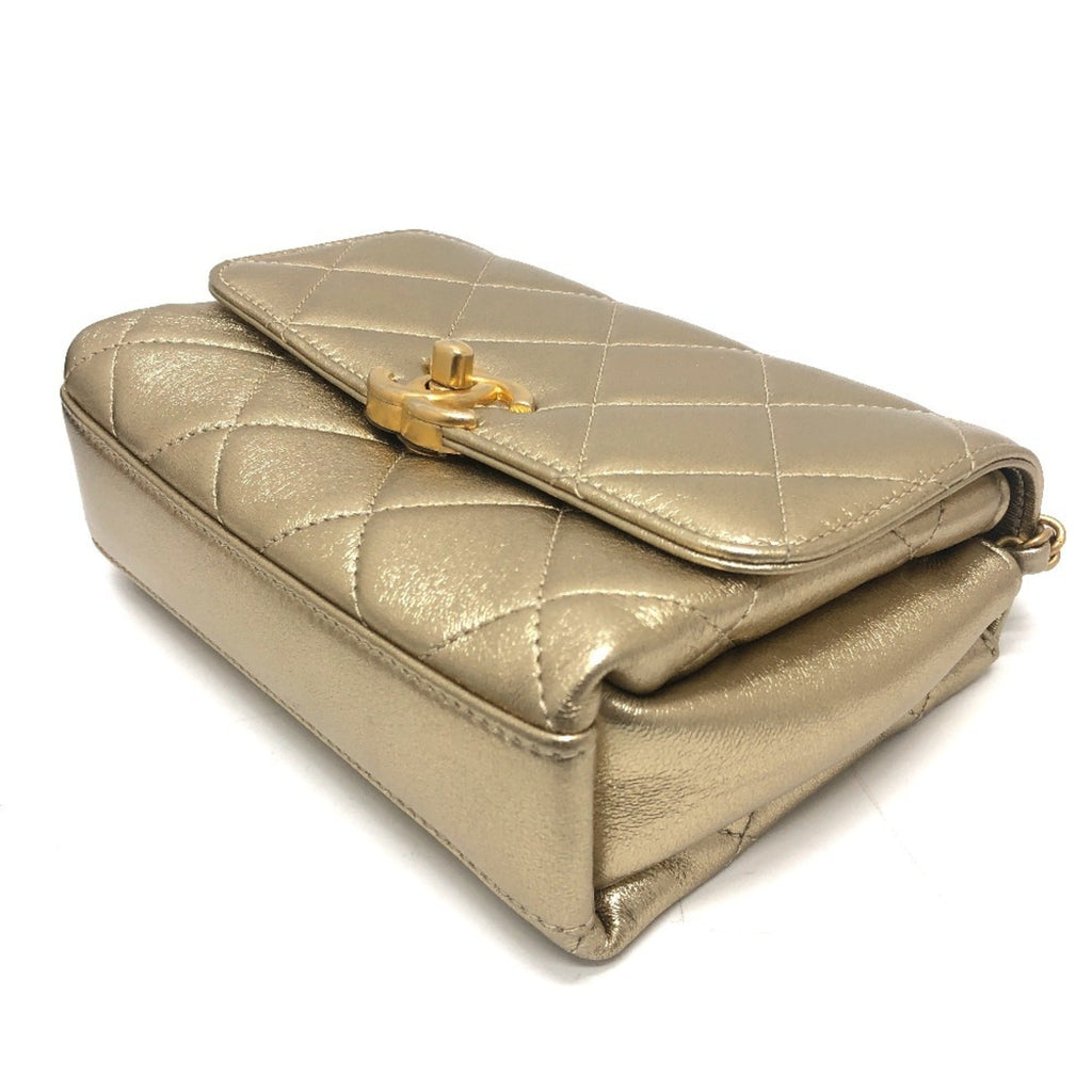 Chanel Matelasse Gold Leather Handbag Shoulder Bag