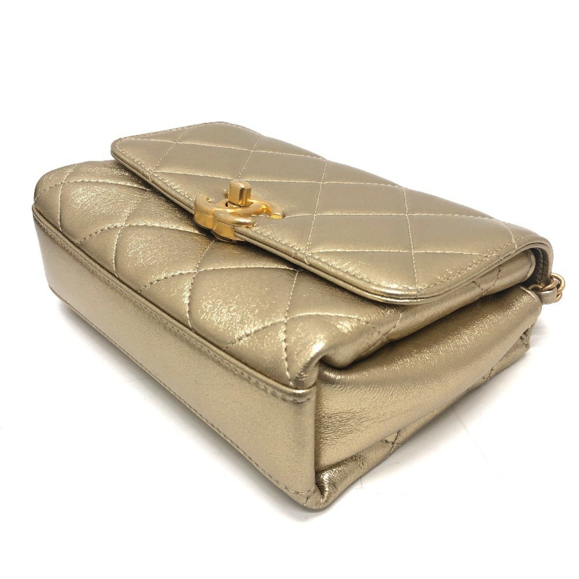 Chanel Matelasse Gold Leather Handbag Shoulder Bag