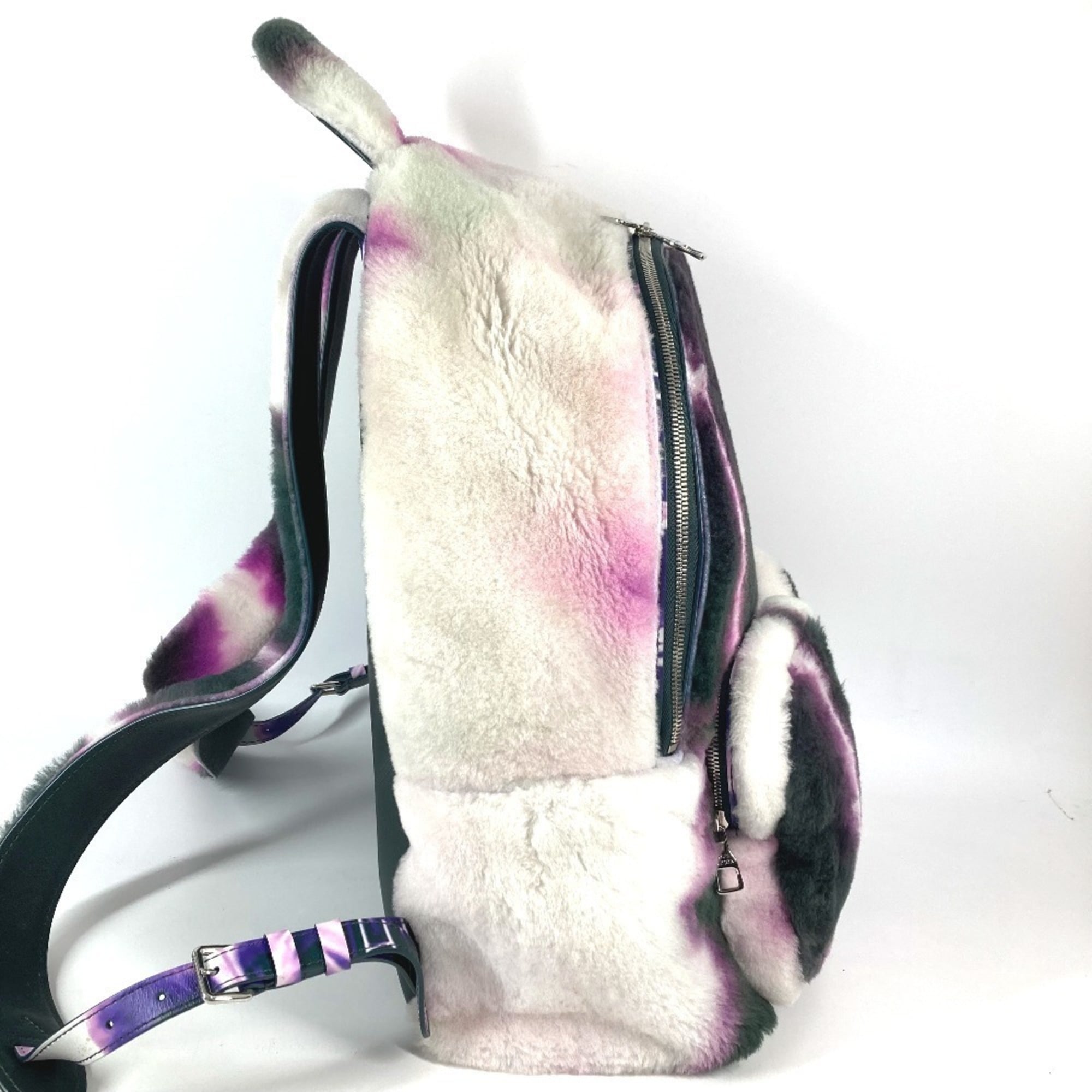Louis Vuitton Black Purple White Fur Leather Backpack