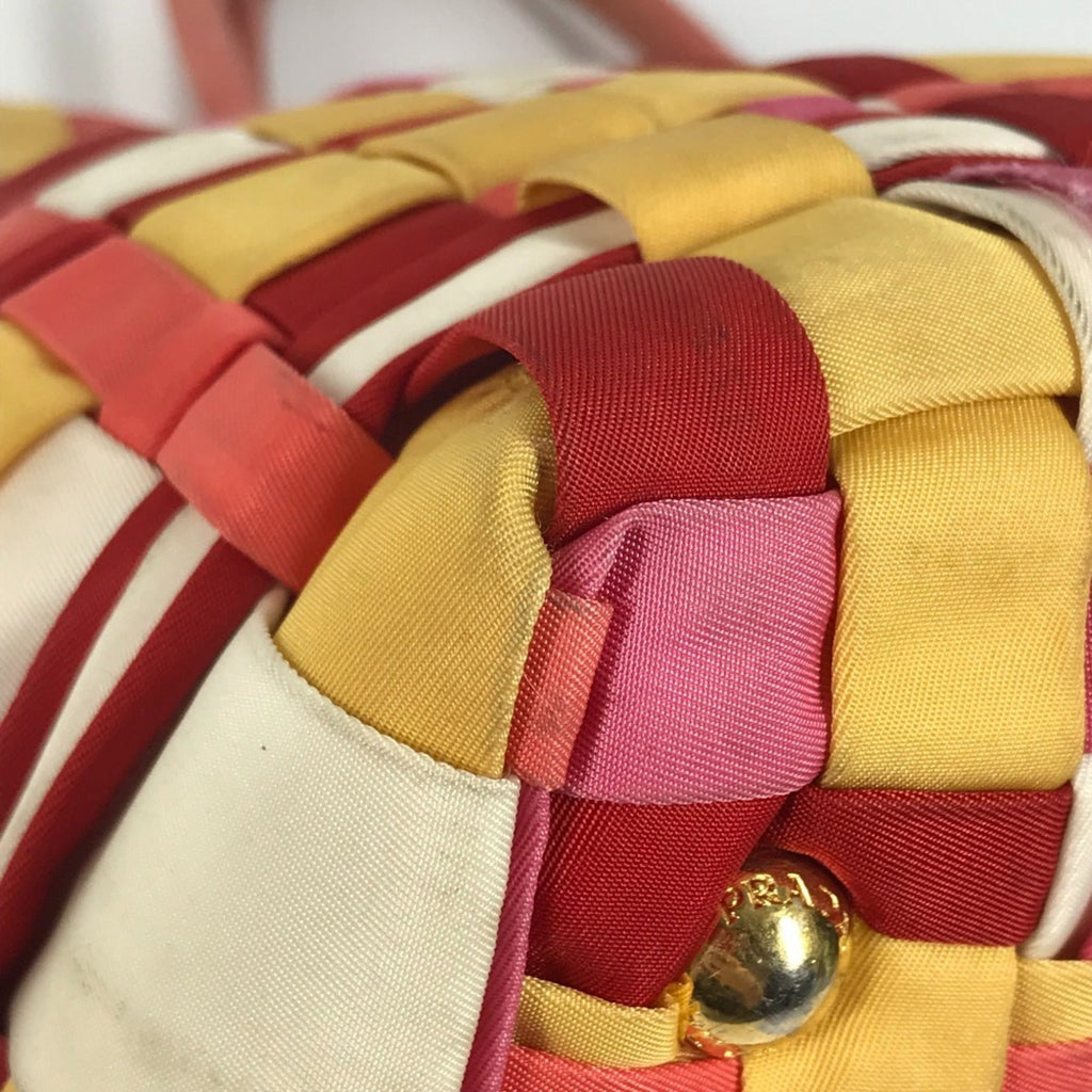 Prada Pink White Nylon Handbag Tote Bag