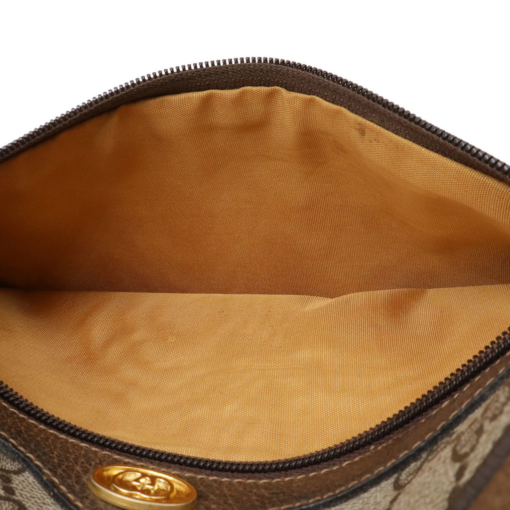 Gucci Beige Brown Green Red Color Coated Canvas Leather Pochette Shoulder Bag (Pre-Owned)