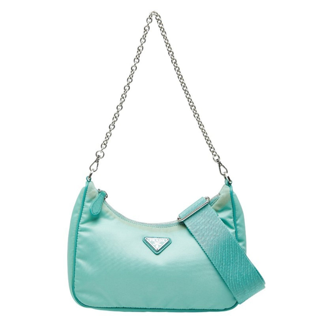 Prada Light Green Nylon Leather Handbag Shoulder Bag