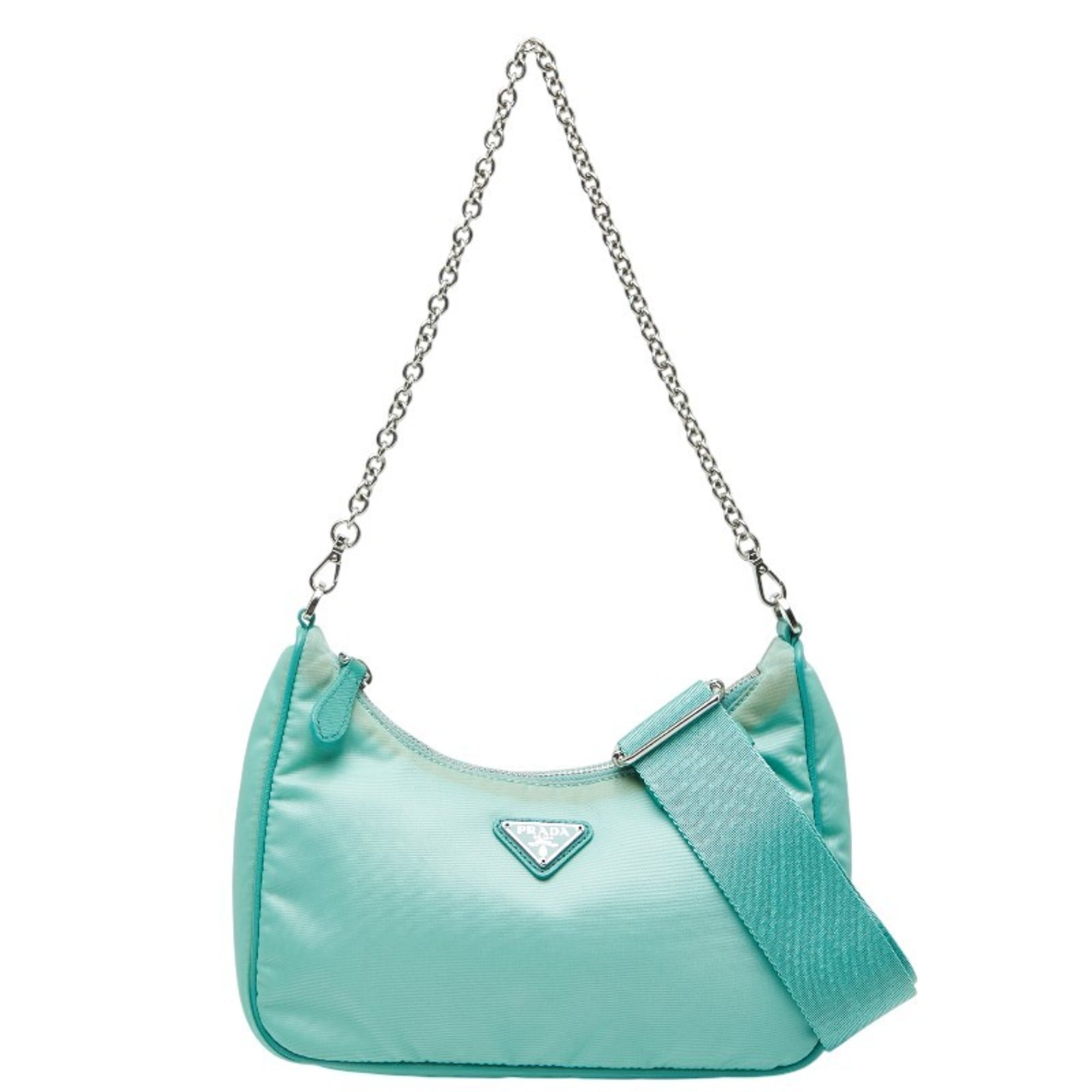 Prada Light Green Nylon Leather Handbag Shoulder Bag