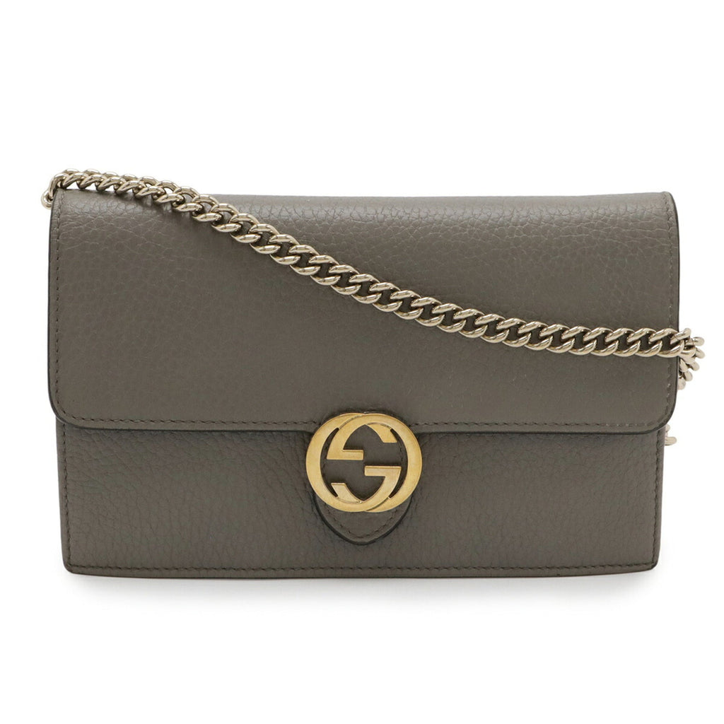 Gucci Gray Leather Chain/Shoulder Wallet (Pre-Owned)