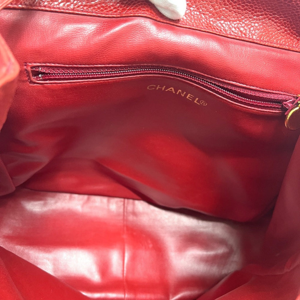 Chanel Red Color Grained Calfskin Backpack