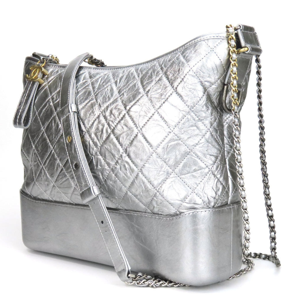 Chanel Metallic Silver Leather Shoulder Bag