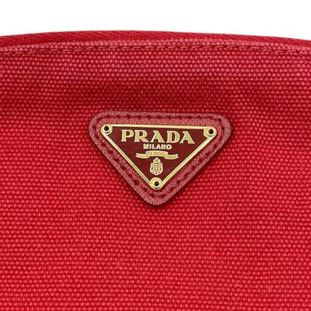 Prada Red Color Canvas Leather Pouch