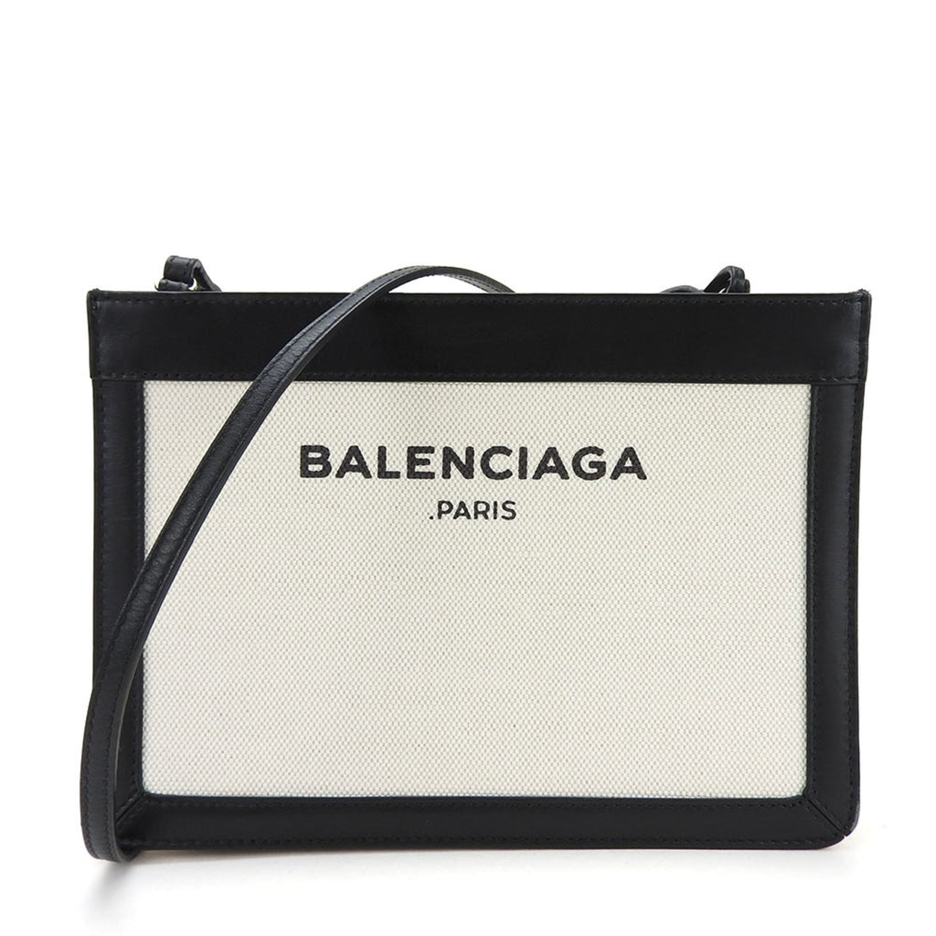 Balenciaga Black Ivory Canvas Leather Pochette Shoulder
