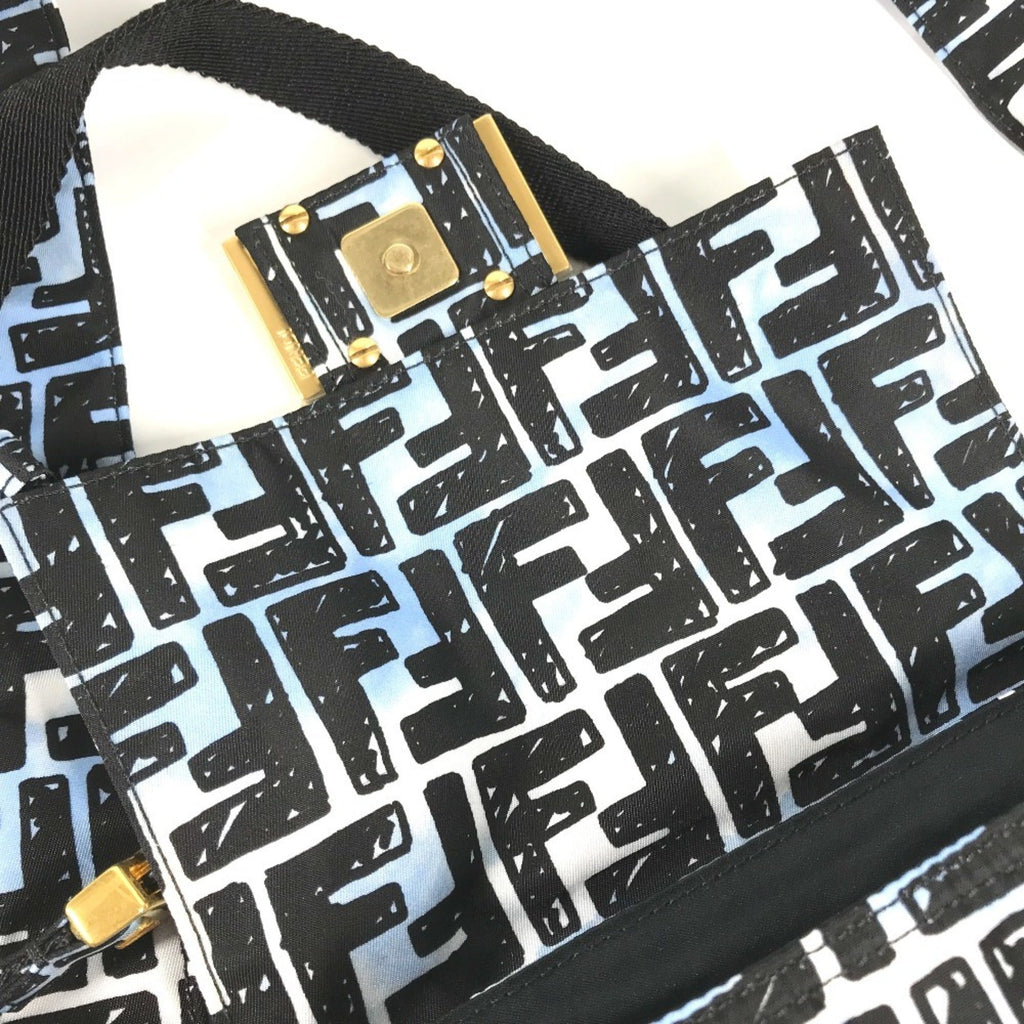 Fendi Black Blue Nylon Baguette Bag Pochette Shoulder Bag
