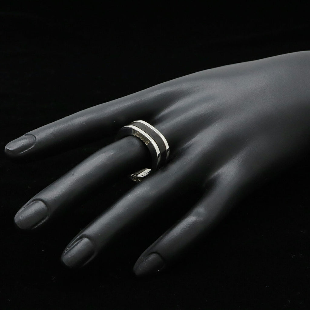 Louis Vuitton Silver Dark Brown Metal Wood Band Ring