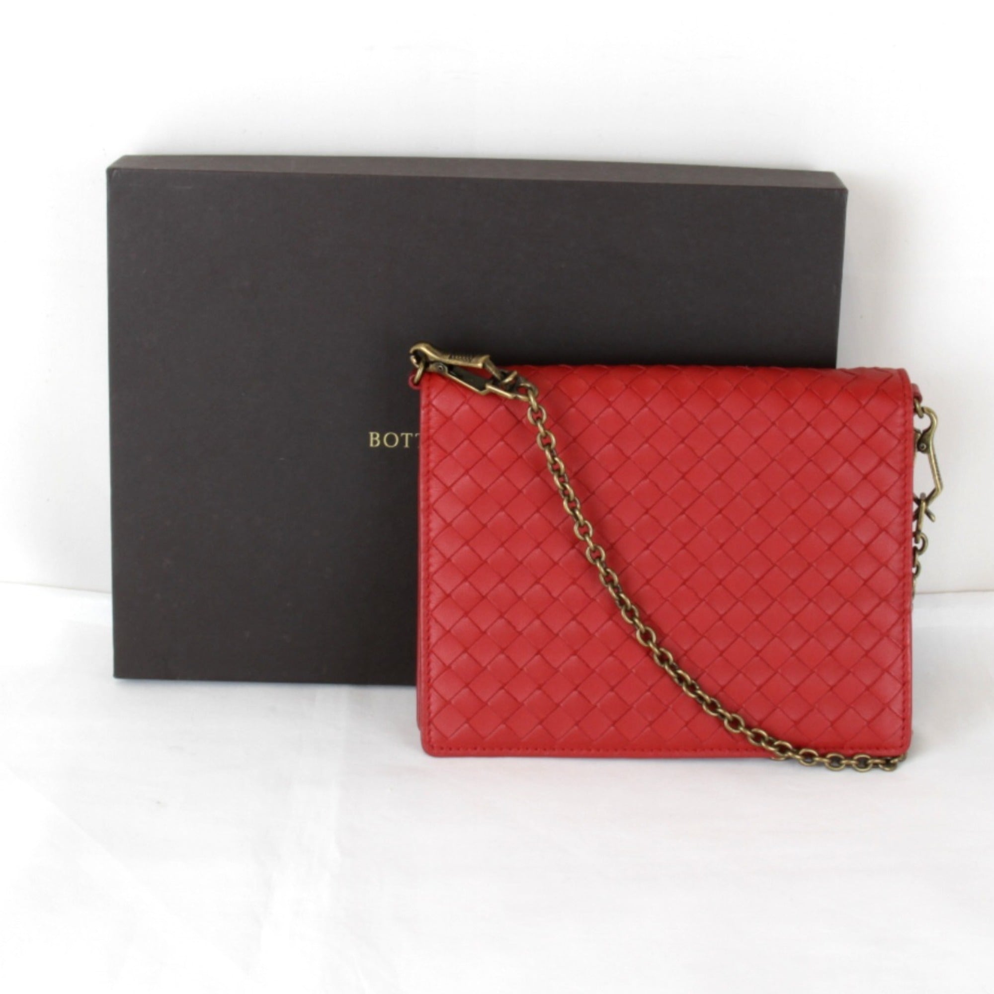 Bottega Veneta Intrecciato Red Color Leather Shoulder Bag