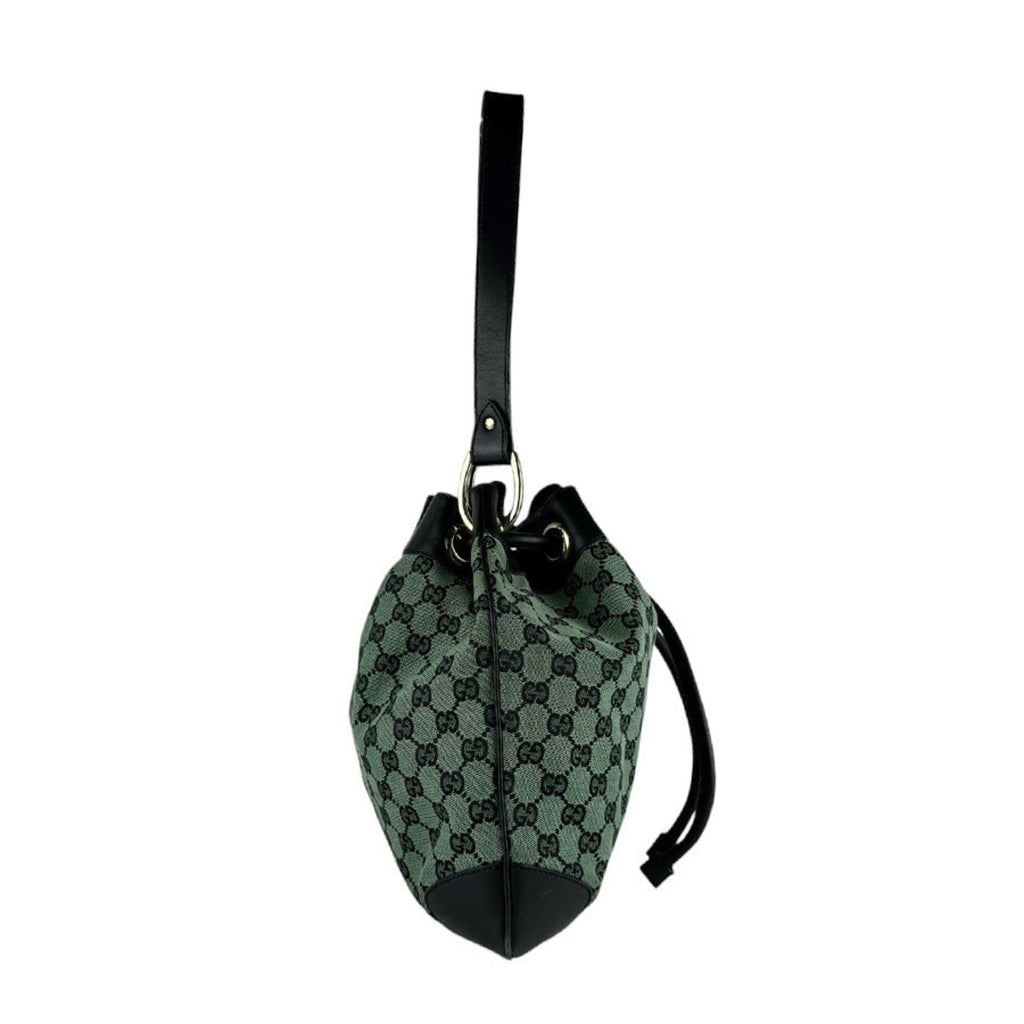 Gucci Black Green Gg Canvas Leather Shoulder Bag (Pre-Owned)