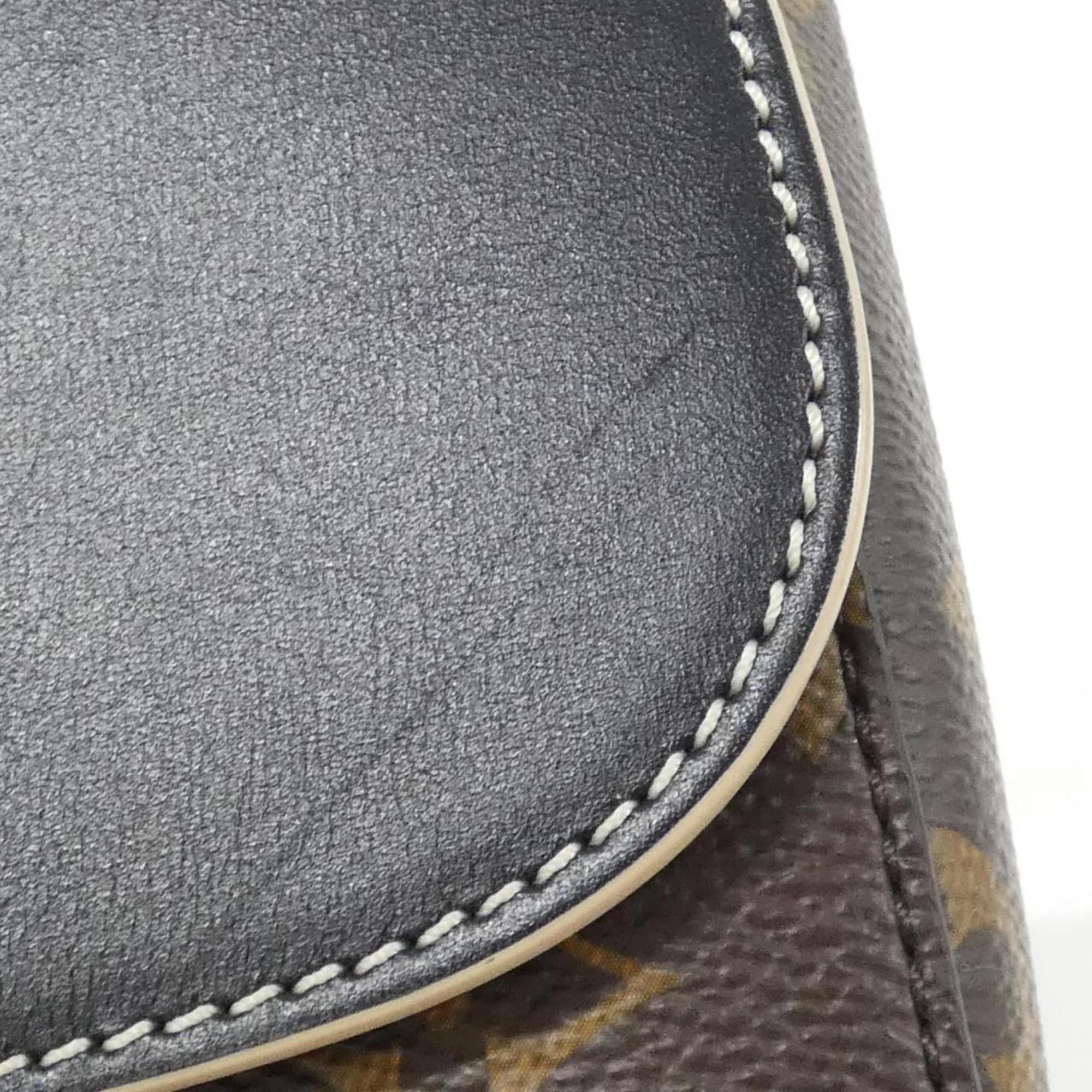 Louis Vuitton Black Brown Coated Canvas Leather Handbag