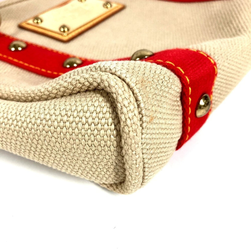 Louis Vuitton Beige Red Color Canvas Handbag Tote Bag