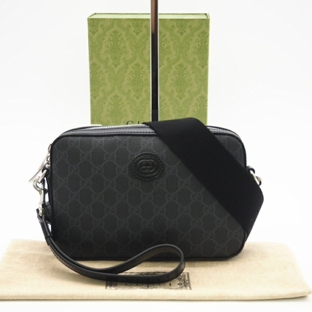 Gucci Black Gray Coated Canvas Shoulder Bag (Pre-Owned)