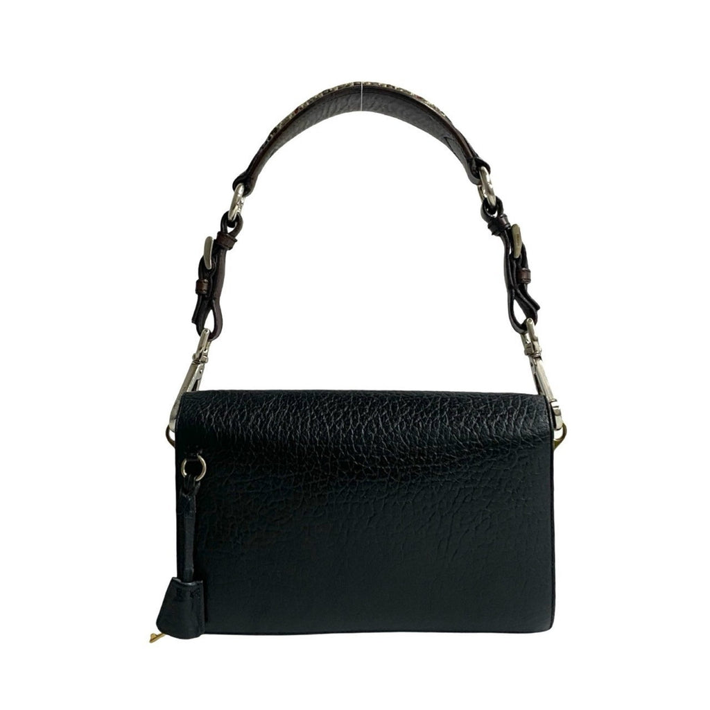 Prada Black Brown Tweed Leather Handbag Shoulder Bag