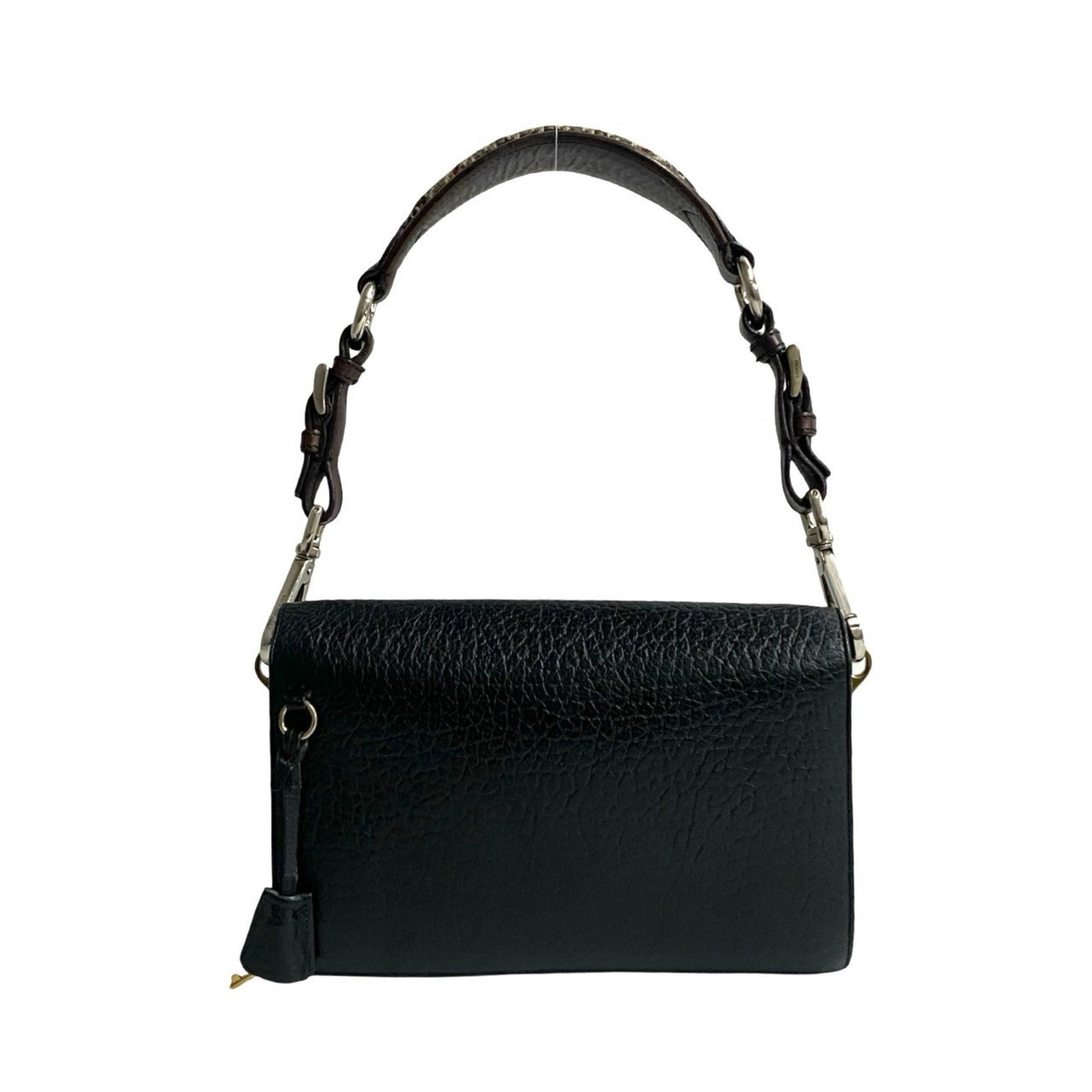 Prada Black Brown Tweed Leather Handbag Shoulder Bag