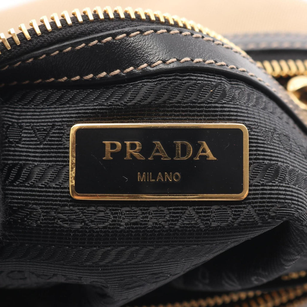 Prada Beige Black Canvas Leather Shoulder Bag