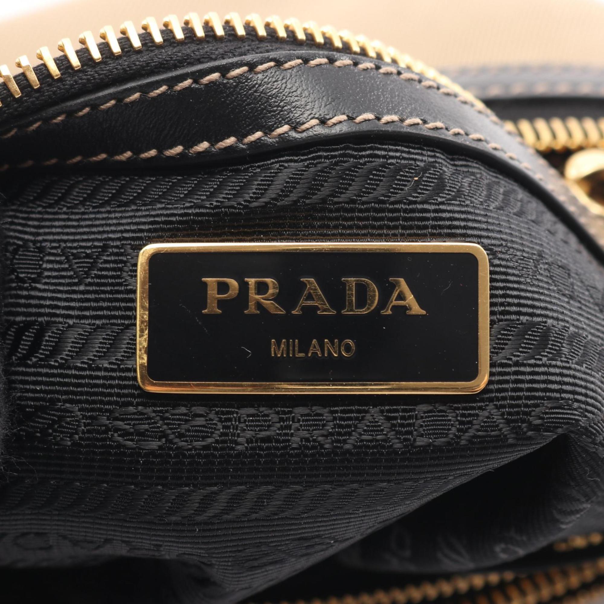 Prada Beige Black Canvas Leather Shoulder Bag