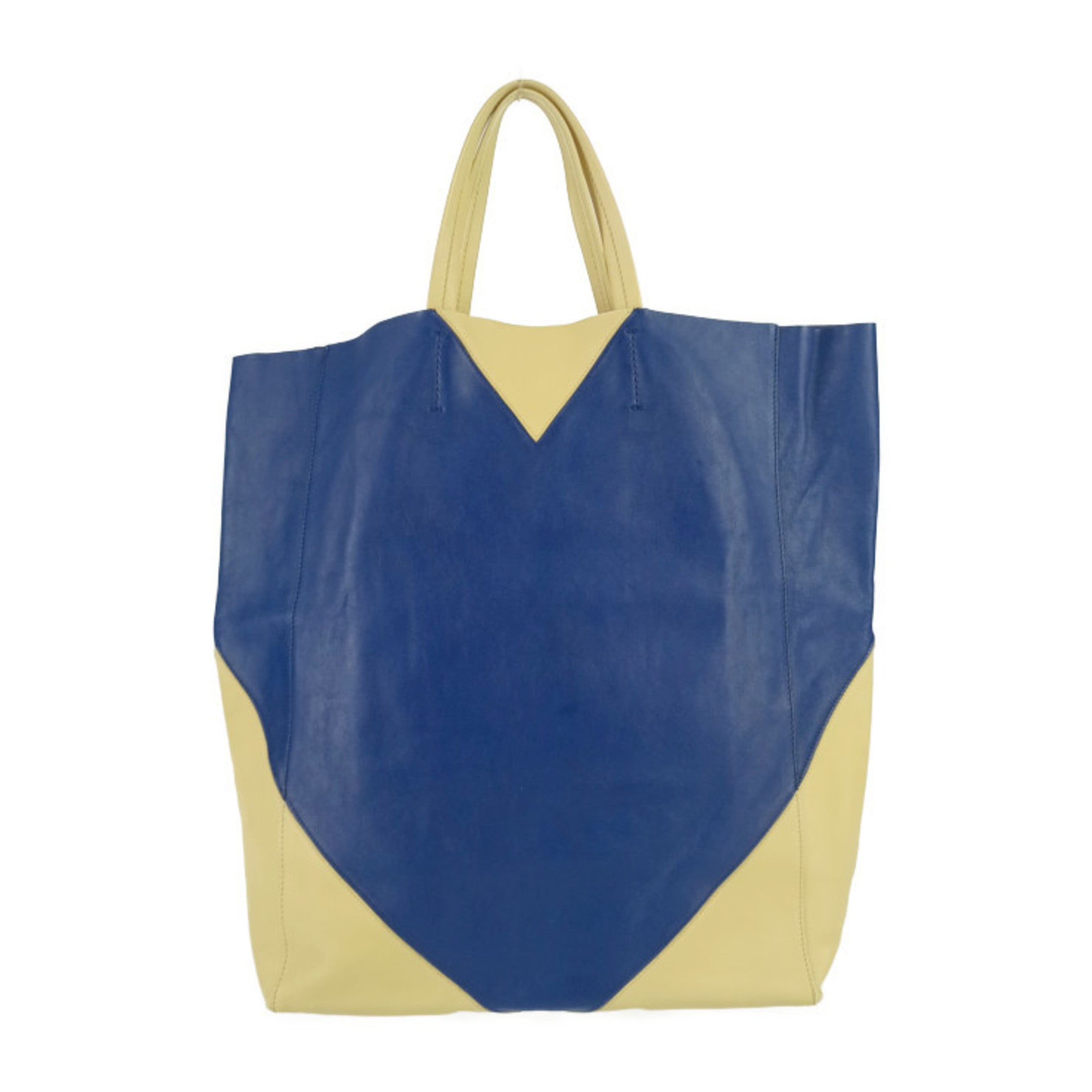 Celine Blue Cream Yellow Leather Handbag Shoulder Bag Tote Bag
