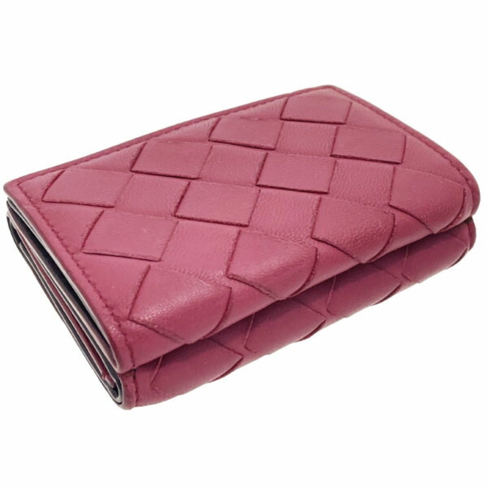 Bottega Veneta Red Color Wine Intrecciato Wallet (Tri-Fold)