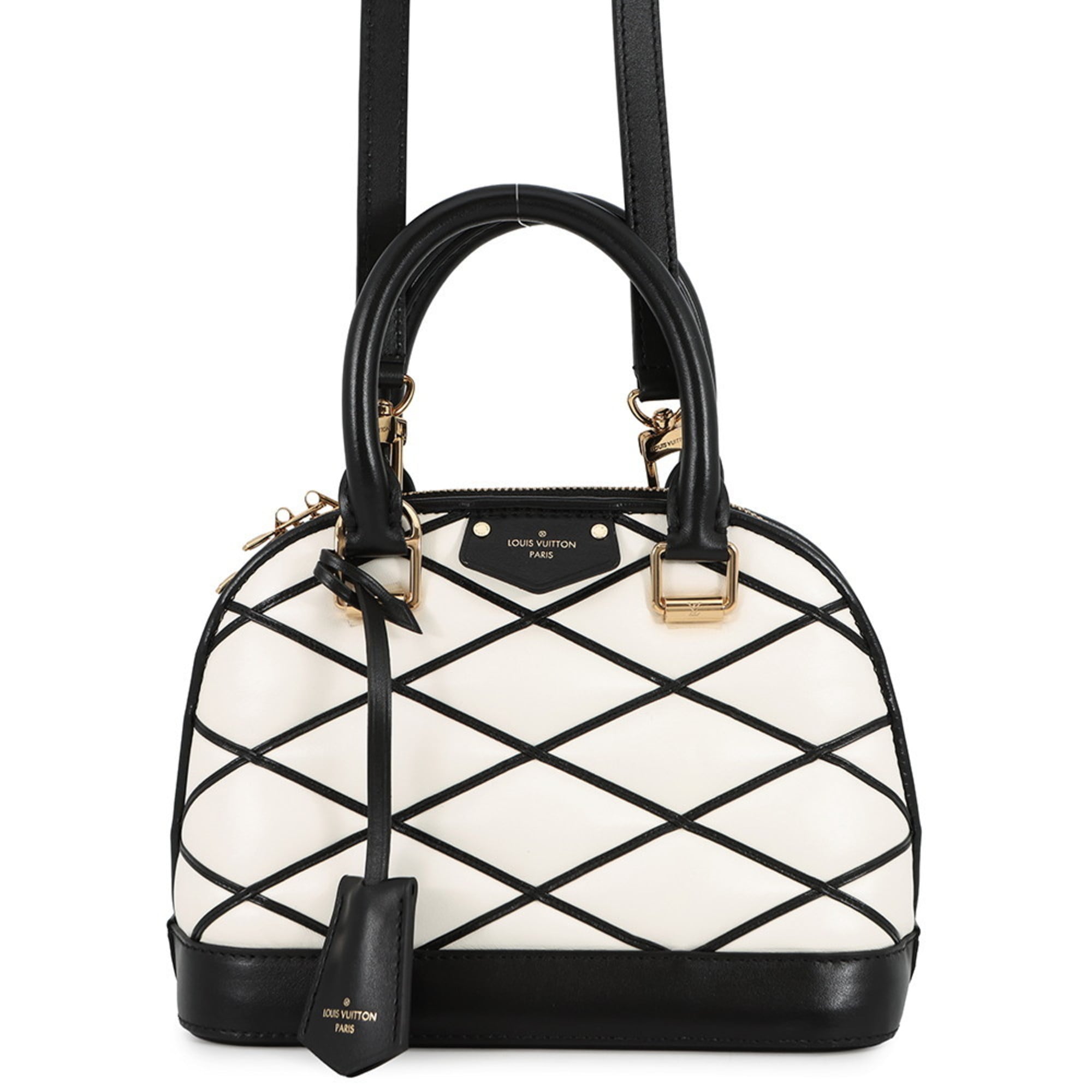 Louis Vuitton Black Noir White Leather Handbag Shoulder Bag