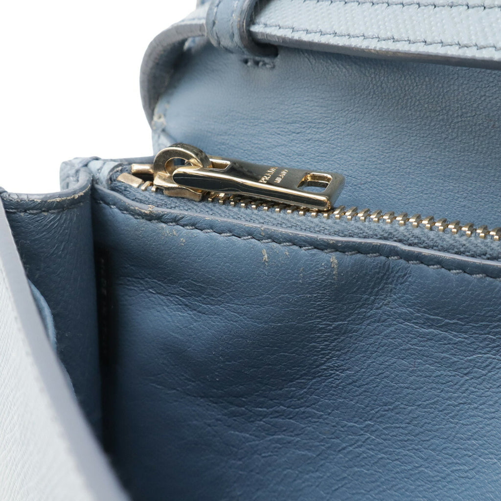 Prada Saffiano Blue Light Blue Saffiano Leather Chain/Shoulder Wallet