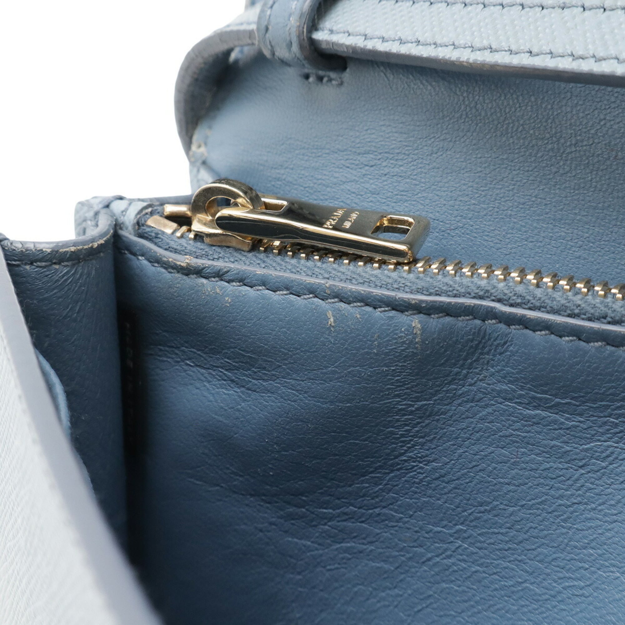 Prada Saffiano Blue Light Blue Saffiano Leather Chain/Shoulder Wallet