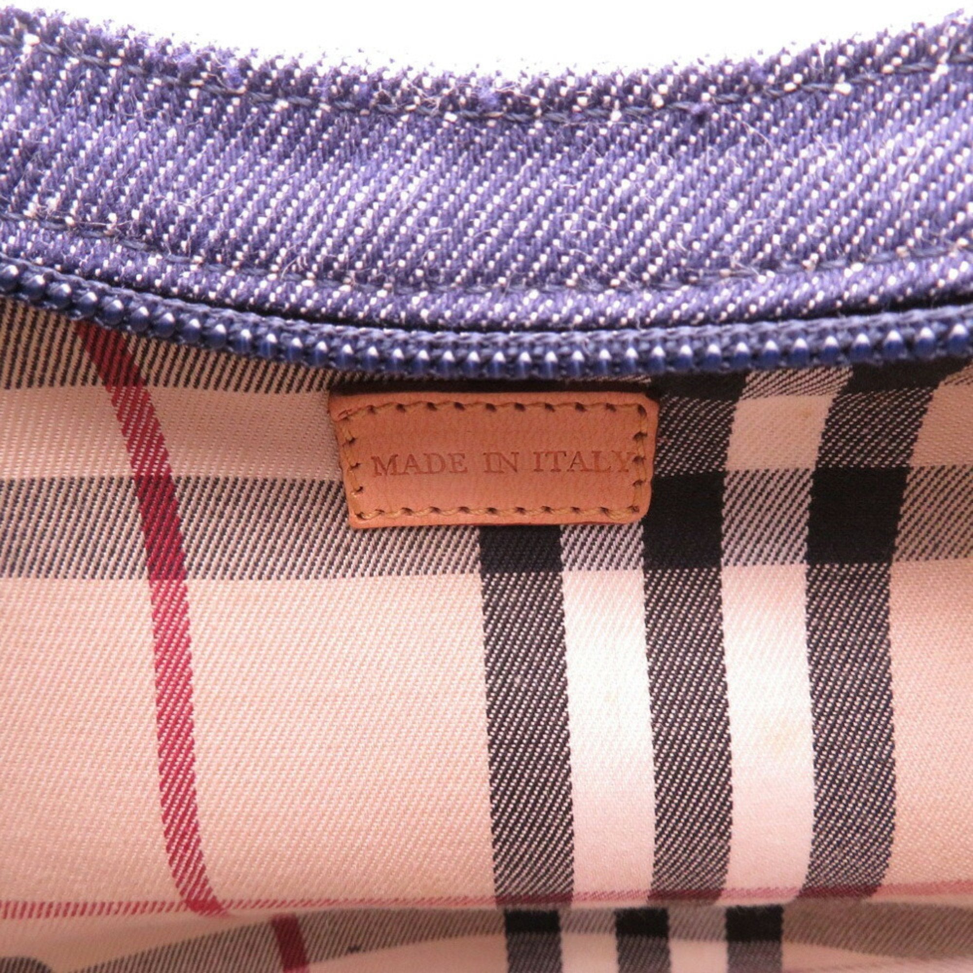 Burberry Beige Navy Denim Leather Shoulder Bag