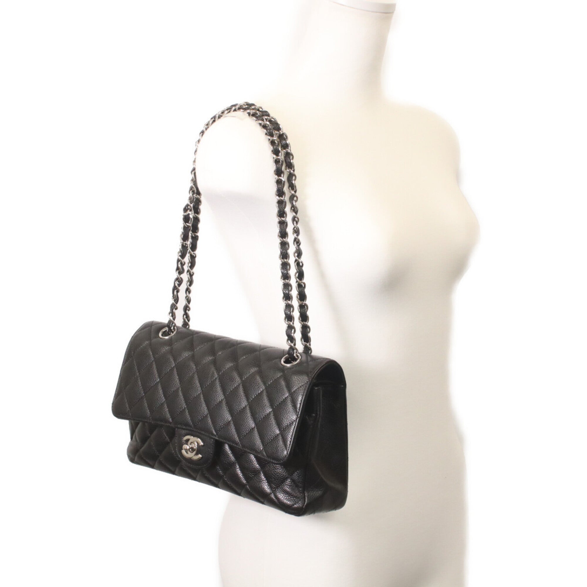 Chanel Matelasse Black Grained Calfskin Shoulder Bag